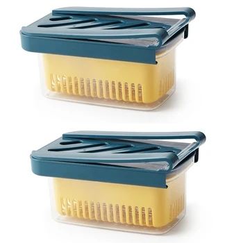 

2 Pcs Retractable Draining Crisper,for Food Fresh-Keeping Fridge Storage Container,Drain Storage Box with Strainers