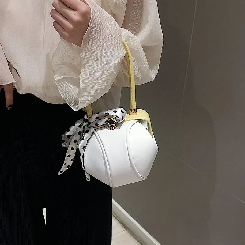 

Retro Scarf Small Round Bags Women Handbags Famous Brands Small Wrist Bag High Quality Ladies Tote Fashion Dinner Party Purses