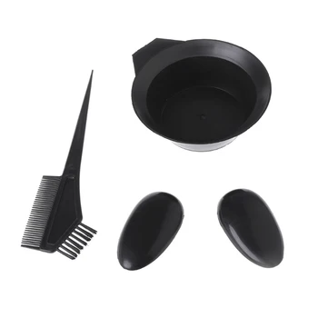 

1Set Black Salon Barber Hair Coloring Dyeing Bowl Comb Dye Color Brush Tint Tool Kit Set Black Plastic Hair Color Bowl Mixing