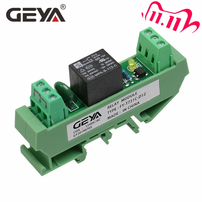 1 канальная релейная плата GEYA Din Rail 12 В 24 в 230 релейный модуль с интерфейсом