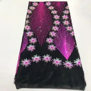 

2020 New Arrival African Sequins Lace Fabrics High Quality Nigerian Velvet Tulle Mesh Lace Fabrics For Wedding Dress