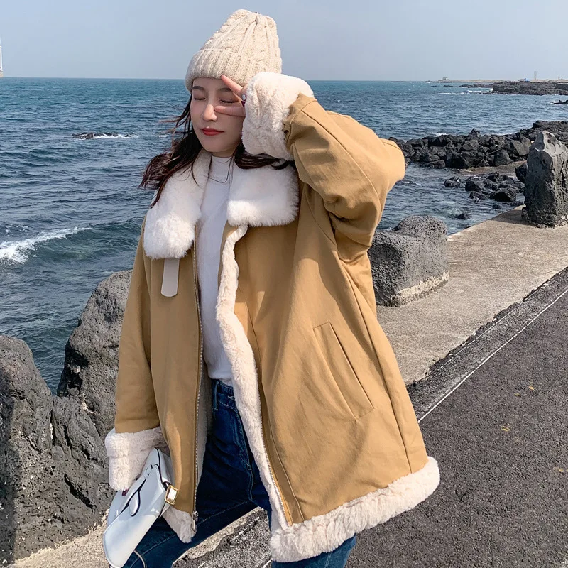 

Photo Shoot 2019 Winter New Style Korean-style Loose-Fit Short Versatile Short-height Lambs Wool Workwear Cotton Coat Coat Women