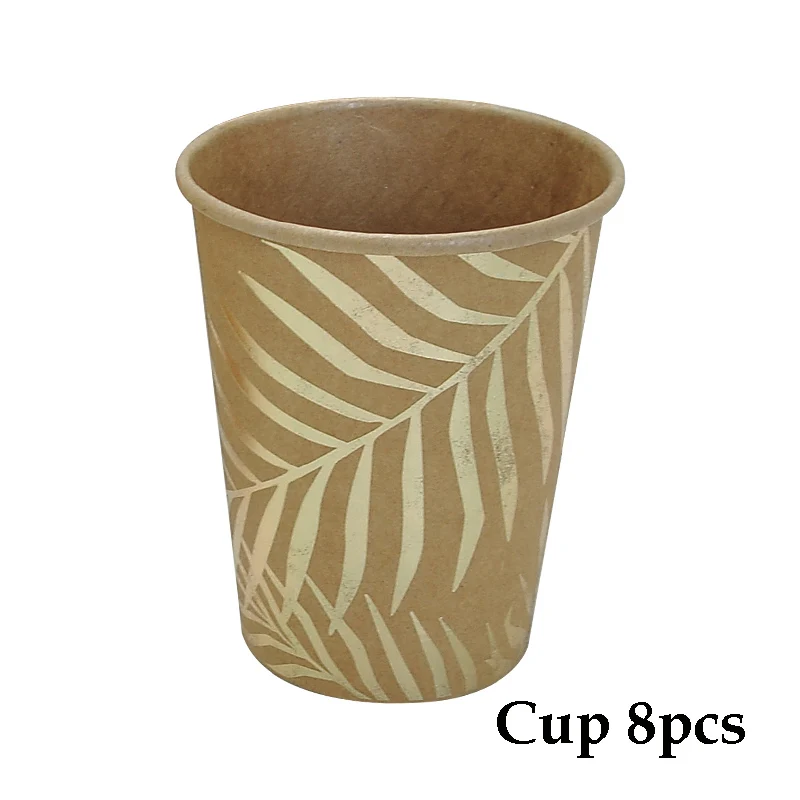 Cups 8pcs Одноразовые из крафт-бумаги набор бумажной посуды золотого цвета с рисунком пальмового листа тарелка бумажная чашка полотенце соломенные вечерние свадебные столовые приборы на день рождения - Цвет: Cups 8pcs
