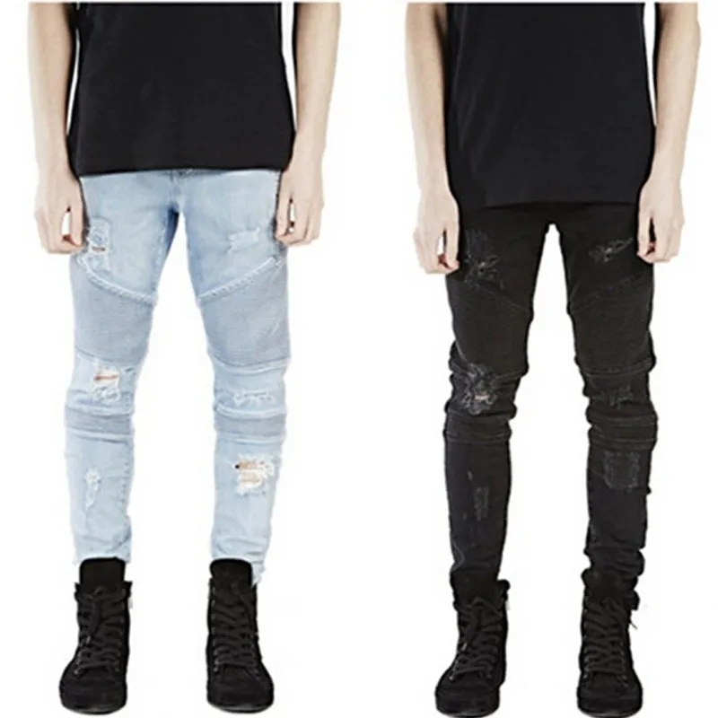 Высококачественная одежда дизайнерские брюки синие/черные потертые мужские