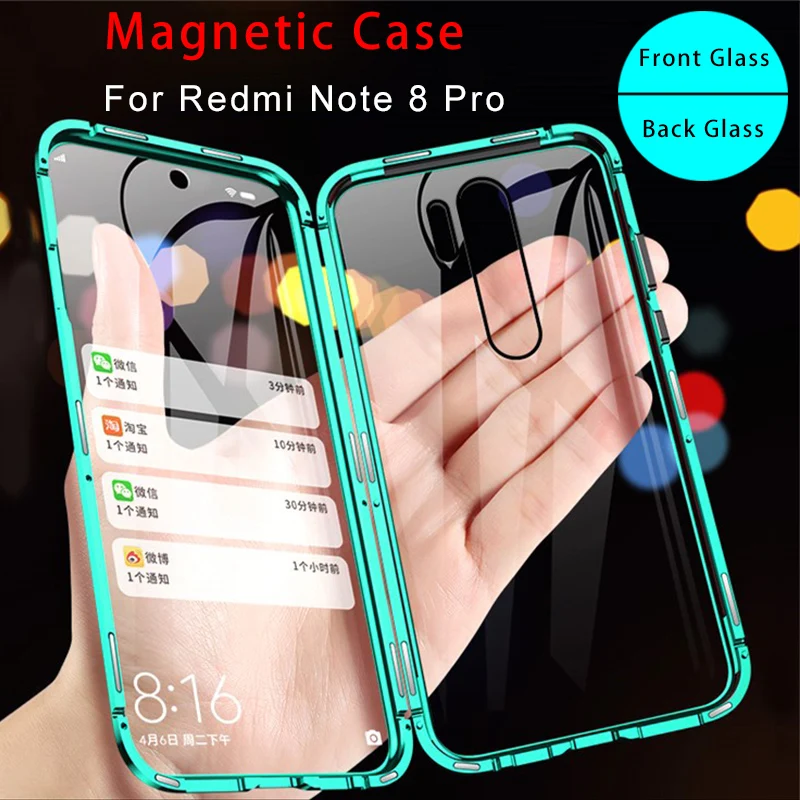 

Magnetic Metal Flip Case For Redmi K20 Pro 360 Full Cover Glass Cover Case For Xiaomi Redmi Note 7 8 Pro 7A 6A 6 Pro Cover Coque