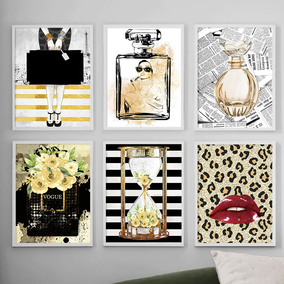 Винтажные леопардовые губы девушки Духи Цветок Мода искусство холст живопись
