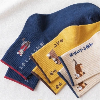 

Fashion Warm Women Lovely Cute Cat Print Socks Animal Cartoon Cotton Socks 5 Colors 1 Pair Outfit Spring Fall
