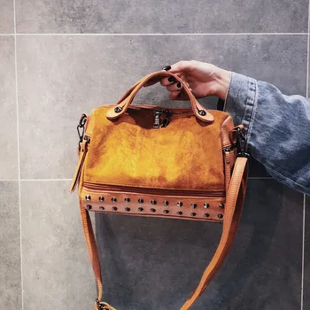 

5PCS / LOT Nubuck PU Leather Handbags for Women Casual Female Shoulder Bag Crossbody Bag Ladies Large Rivet Messenger