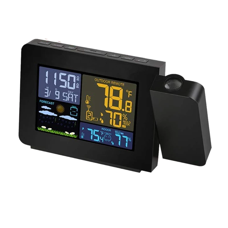 

Projection Alarm Clock for Bedrooms with Indoor & Outdoor Temperature Display Dual Alarms Multi-Colored Backlight Projection Clo