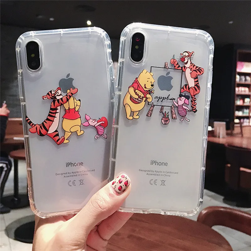 

Cute Cartoon Winnie Tigger Bear Phone Case for iphone 6 6s 7 8 plus 11 Pro X XS Max Xr Anime Transparent Soft Silicone Cover