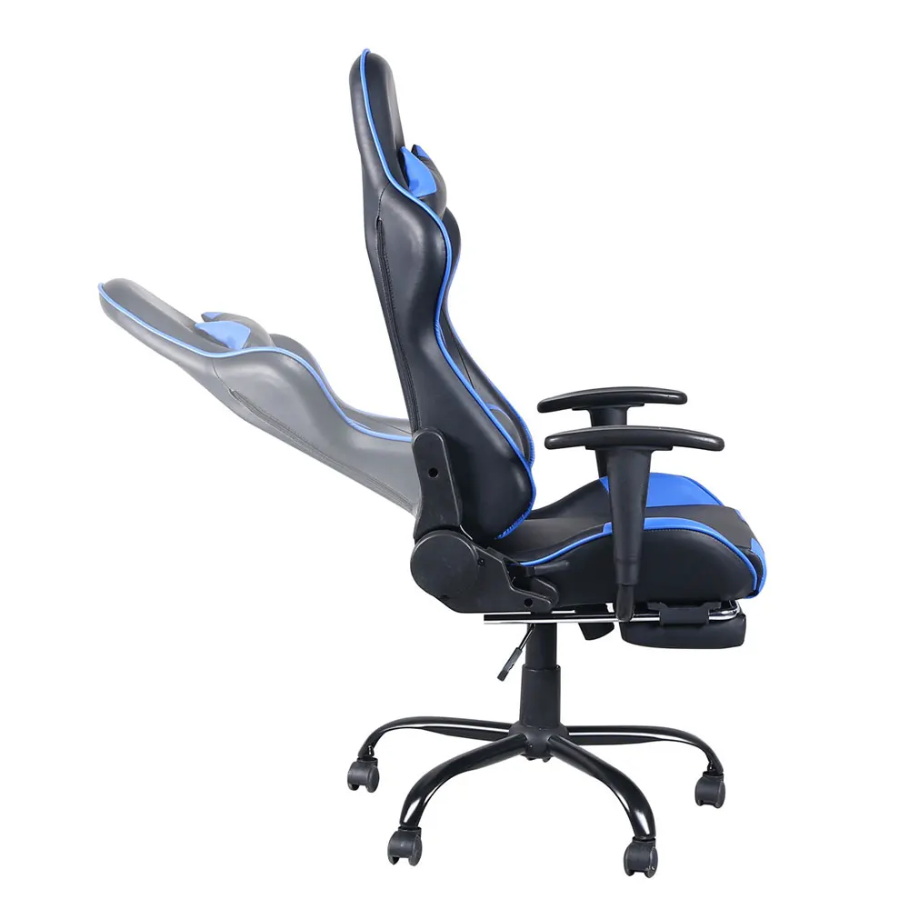  【US Warehouse】High Back Swivel Chair Racing Gaming Chair Office Chair with Footrest Tier Black & Bl