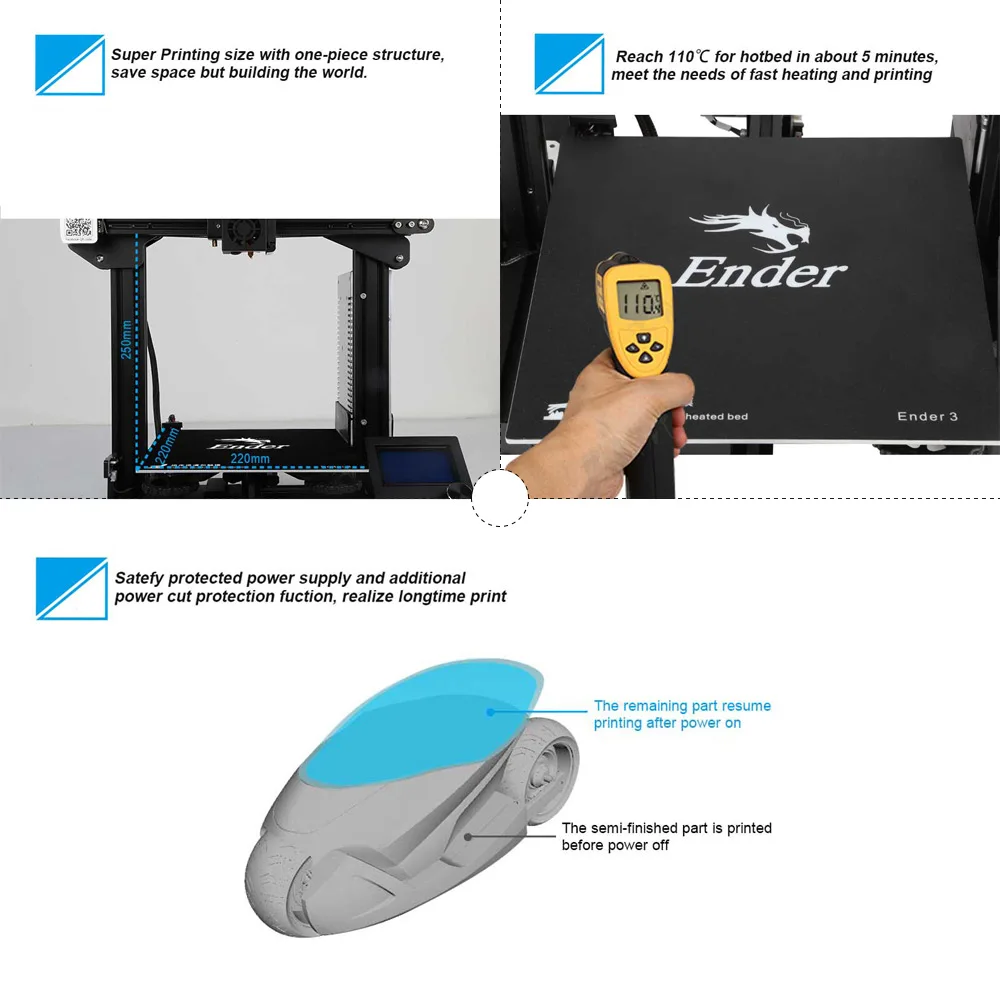 Creality 3D Ender-3 3d Принтер Высокоточный набор для самостоятельной сборки с функцией повторной печати добавить 1 кг нити дополнительно