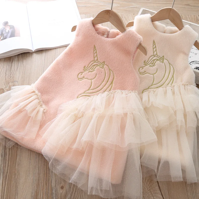 Платье с героями мультфильмов для маленьких девочек коллекция года, зимнее шерстяное утепленное детское платье-майка милый детский костюм детское платье без рукавов одежда принцессы