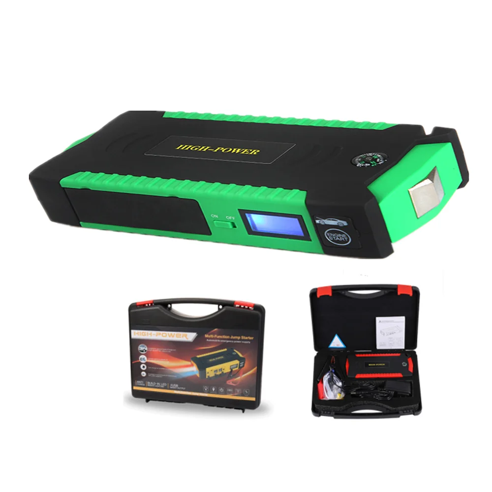 Green Storage case Автомобильный стартер 12000 мАч 4 usb порта банк питания с компасом светодиодный аварийный фонарик молоток автомобильный аккумулятор бустер зарядное устройство - Color: Green Storage case