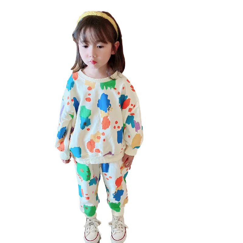 

2020 Autumn and Winter New boy and girl Two-Piece Printing Color Casual Suit (Top + Pants) toddler girl clothes