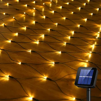 

BEIAIDI 1.1x1.1M 3x2M Solar LED Net Mesh Fairy String Light Garland Curtain Christmas Fairy Light Wedding Party Holiday Light