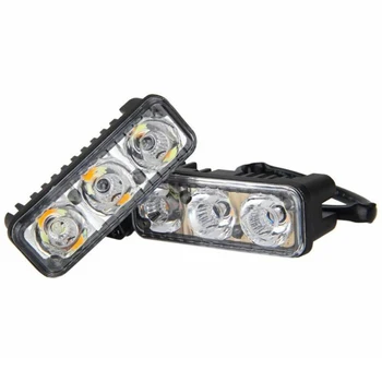 

2pcs Car 3 LED White Daytime Running Fog Light DRL&Amber Turn Signal Lamp 12V