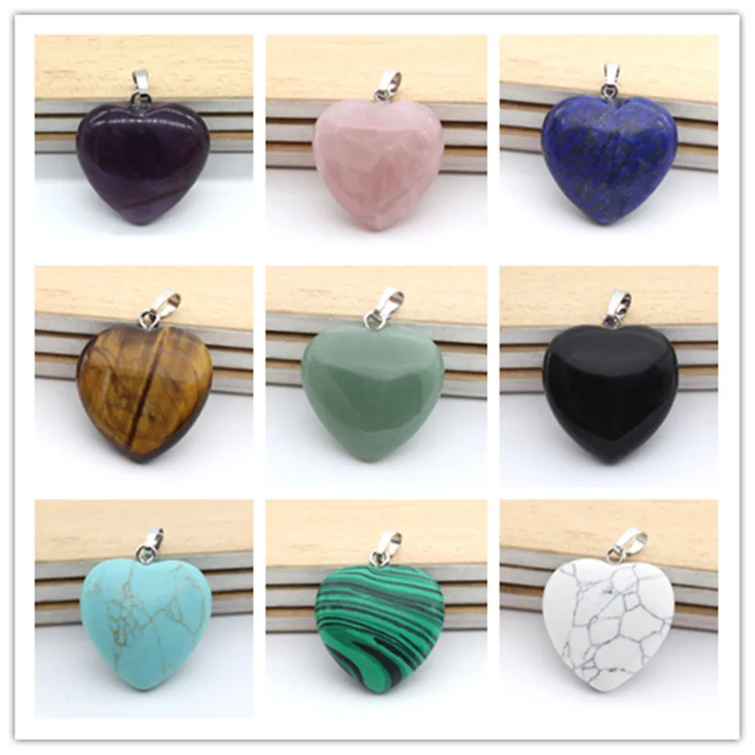 

100-Unique 1 Pcs Silver Plated Romantic Style Love Heart Amethysts Stone Pendant Green Aventurine Jewelry