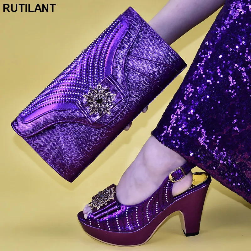

New Arrival Ladies Italian Party Shoe and Bag Set Matching Shoes and Bag Set Decorated with Rhinestone Women Shoes High Heel