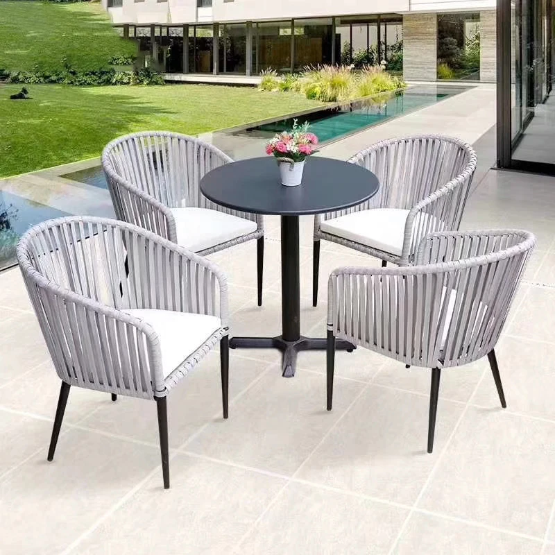 Leisure Simple Designer Modern Outdoor Marble Table And Rattan Chair Waterproof Courtyard Recliner Furniture Combination