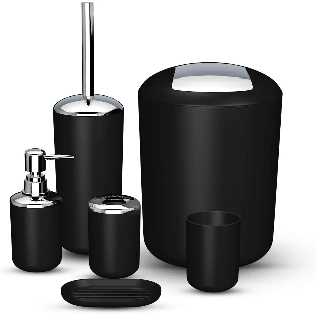 Bathroom Accessories Set 6Pcs Bathroom Accessories Set Bath Ensemble Soap Dish Trash Can Toilet Brush Tumbler Cup Necessities Kit Bathroom Accessories