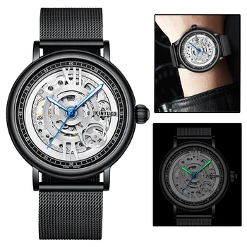 

KINYUED Fashion Brand Men Mechanical Watch Stainless steel Skeleton Automatic Wrist Watches Mens Creative Relogio Masculino