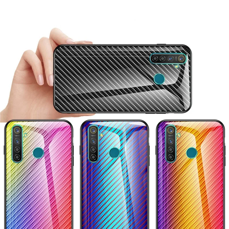 Для Oppo Realme 5 5pro чехол для телефона роскошный Углеродный волокно закаленное стекло жесткая задняя силиконовая рамка чехол для Oppo A9 A5 Coque