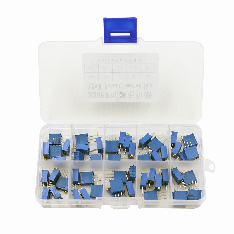 50Pcs/Lot 3296W Multiturn Trimmer Potentiometer Kit High Precision 3296 Variable Resistor 500R 1K 2K 5K 10K 20K 50K 100K 200K 1M