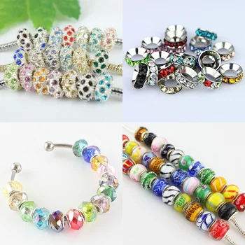 

BAYUEBA Wholesale Lots Fashion Multicolor Silver Plated Crystal Glass Ceramics Charms Beads for DIY Pandora European Bracelets