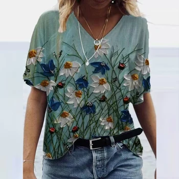 Vintage O Neck Spring Summer Blouses Shirts Fashion Short Sleeve Pullover Top Streetwear Elegant Floral