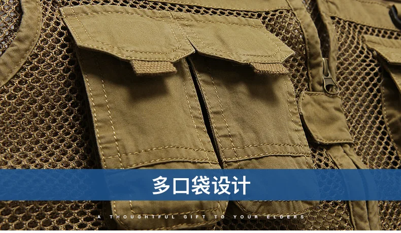 871# Classic Men Thin Waistcoat Mesh Multi-pockets Photography Vest Fishing Casual Vest