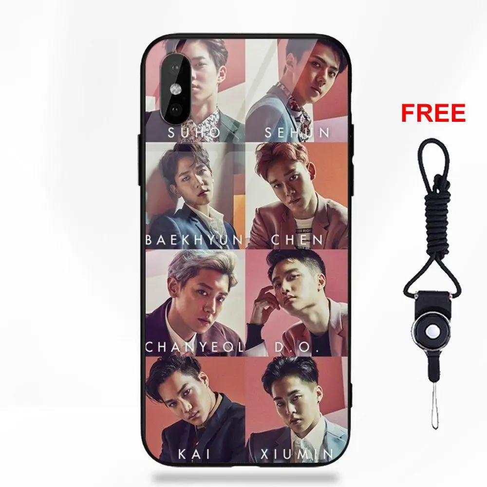 Мягкий ТПУ чехол+ закаленное стекло Coque Shell Kpop Exo обратного отсчета для Apple iPhone 5 5C 5S SE 6 6S 7 8 Plus X XS Max XR - Цвет: as picture