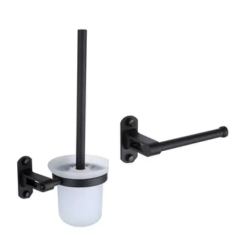 

Space Aluminum Towel Bar Bathroom Accessories Toilet Brush Holder Wall Towel Ring Matte Black Toilet Roll Paper Holder