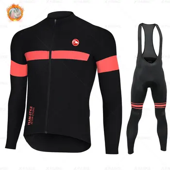 

New Winter Thermal Fleece Set Cycling Clothes Men's Jersey Suit Sport Riding Bike MTB Clothing Bib Pants Warm Sets Ropa Ciclismo
