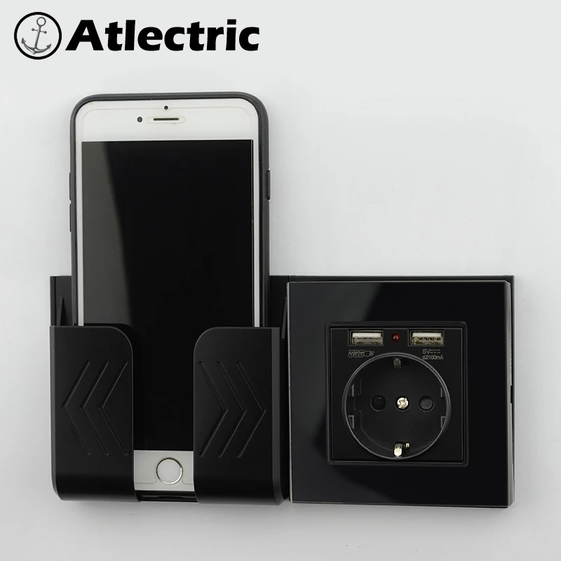 Atlectric стеклянная панель настенная розетка заземленная 16A стандарт ЕС