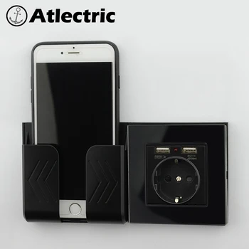 

Atlectric Glass panel Wall Power Socket Grounded 16A EU Standard Electrical Outlet With 2100mA Dual USB Charger Port for Mobile