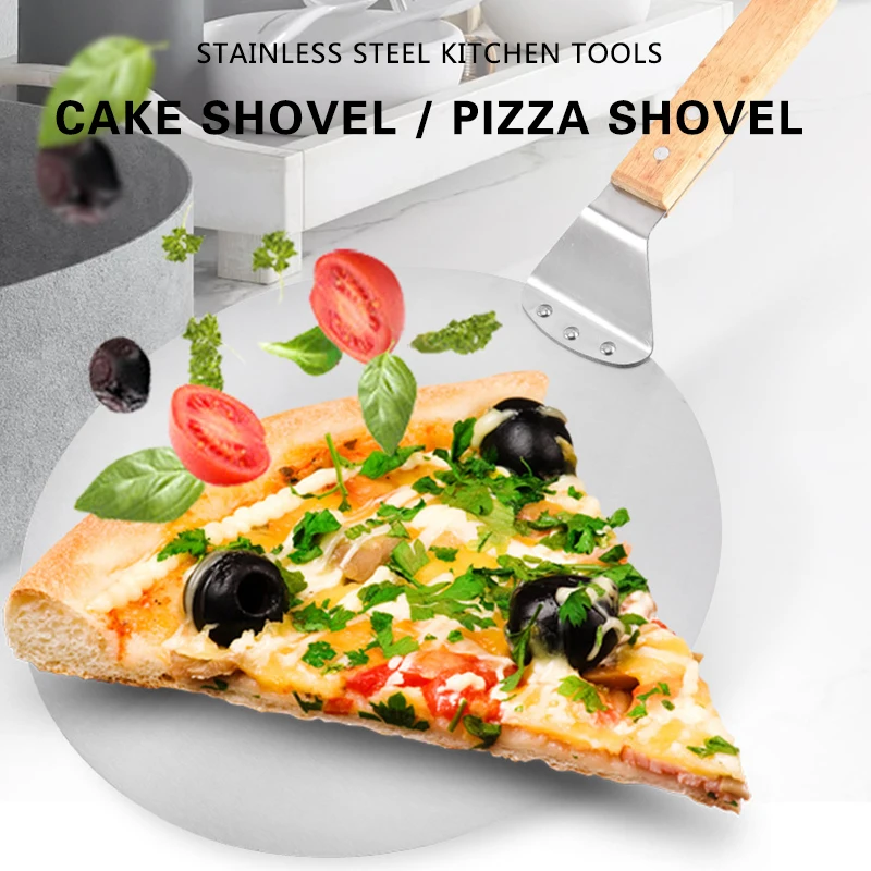 

Anti-scalding Pizza Shovels Round Stainless Steel Pizza Peel Non-stick Spatula Wooden Handle Baking Tools Kitchen Accessories