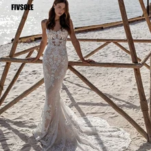 

Fivsole Spaghetti Straps Mermaid Wedding Dress Lace Applique Sweetheart Skin Lining Long Bridal Gown Robe de mariage Elegant