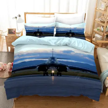 

KTLRR Aviation Fighter 3D printed duvet cover set，100% microfiber Military Series Bedding Kit Men Aircraft Bedding set