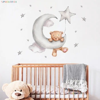 Moon Cloud Big Wall Stickers For Kids Rooms Boys Stars Large Wall Stickers For Children's Room Bear Bedroom Decoration 1