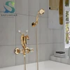Luxury Gold Swan Bathtub Faucet Crystal Handle  Bath Sets with Hand Shower Hot Cold Mixer Tap For Bathroom Wall Mounted 1