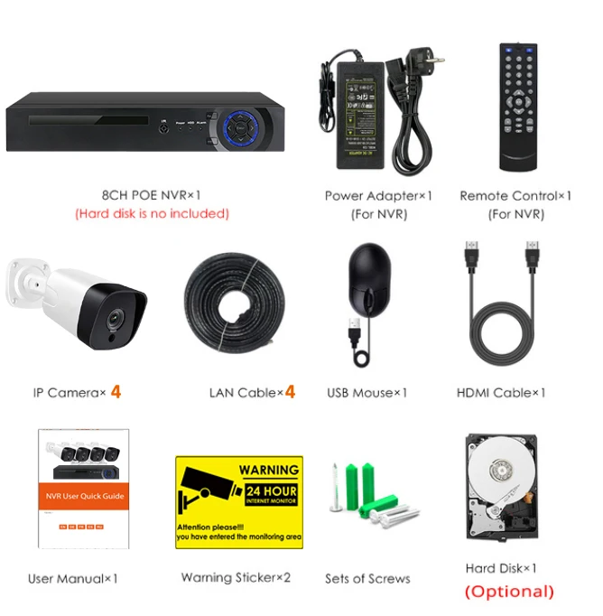 H.265 8CH 48V POE NVR комплект CCTV система 5,0 MP IP POE камера P2P IR IP66 наружная Всепогодная система видеонаблюдения - Цвет: 4CH 5MP Audio POE