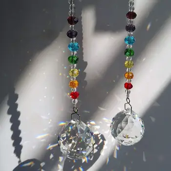 

H&D 2pcs 30mm Crystal Prism Ball Suncatcher Chakra Rainbow Colors Rondelle Beads Strand Design Rainbow Sun Catcher Home Decor