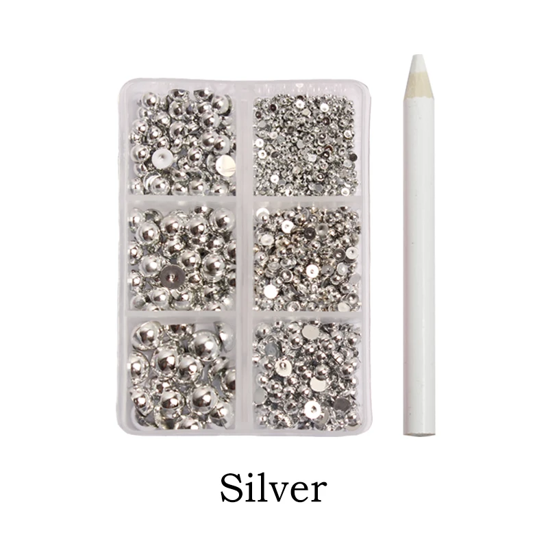 Mix Sizes Half Round Pearls 1000pcs/1box Flatback Imitation Loose White Glue On Resin Beads DIY Jewelry Making Nails Art Crafts 