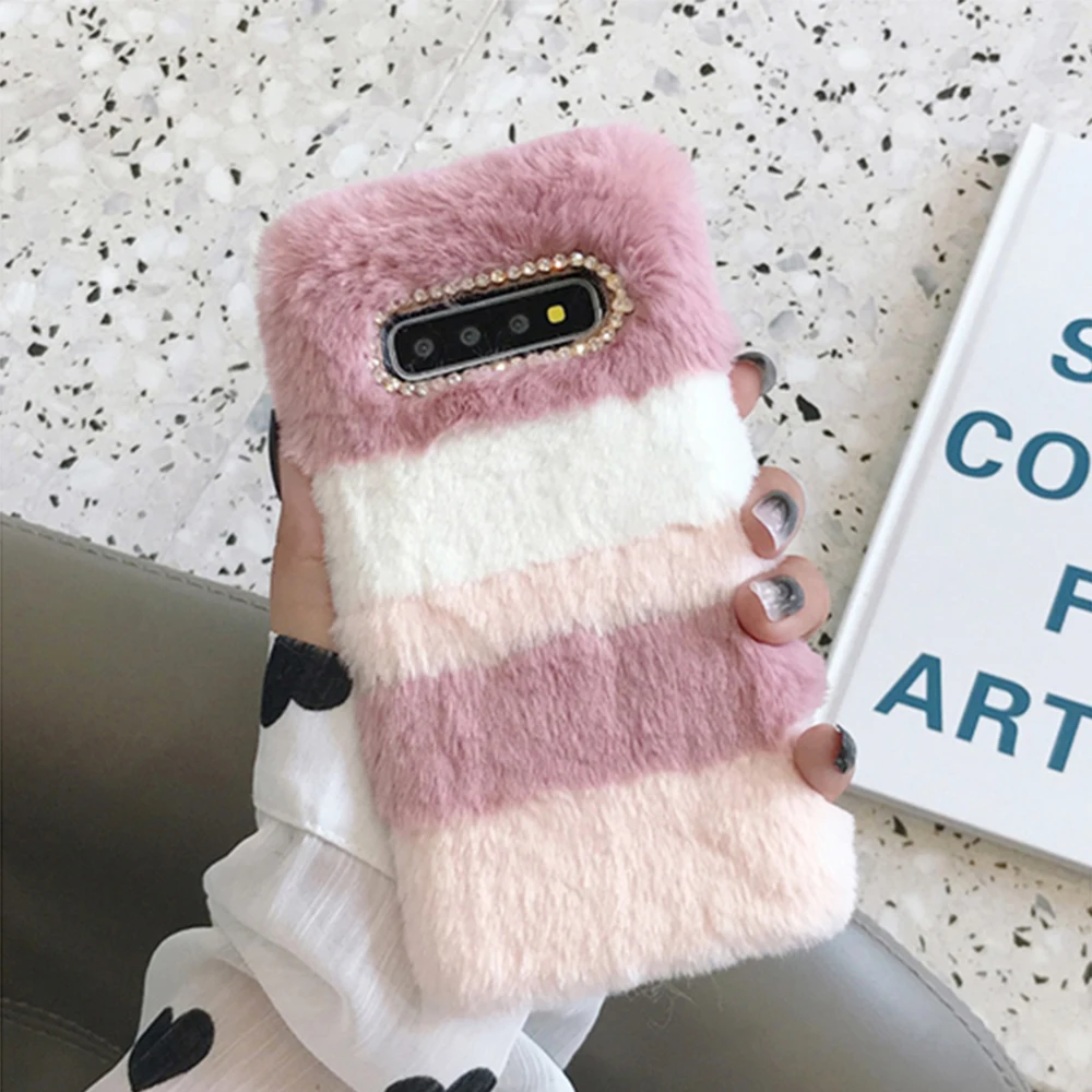 pink LAPOPNUT телефонные чехлы для samsung Galaxy Note10 5G S10 S10e S9 S8 Plus S7 Edge пушистые, плюшевые с мехом задняя крышка для волос Мягкий чехол из ТПУ - Цвет: pink