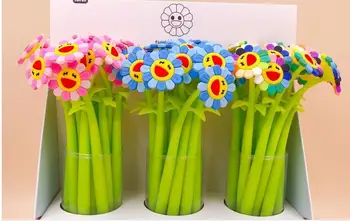 

korea smile face sunflower gel pen cute cartoon school gift student gel ink pen office black writing pen promotion pen 48pc/lot