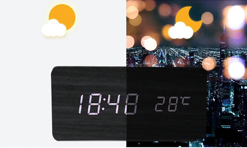 COOK-REVEIL A REMONTER B5--Horloge réveil en bois à LED USB commande