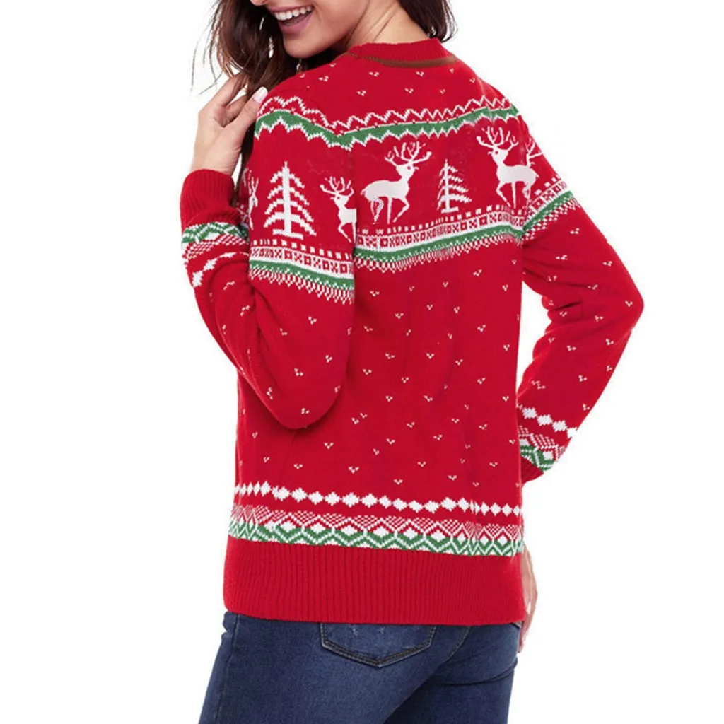 Женская зимняя Рождественская одежда с длинным рукавом и круглым вырезом, женская одежда Harajuku, тонкий свитер, женские топы, свитер с длинным рукавом и принтом, пуловер