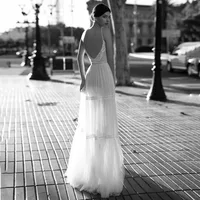 Eightree Bridal Gowns Lace Applique Berta Bohemian Wedding Dresses Beach Spaghetti Straps Illusion Backless Wedding Dress V Neck 2