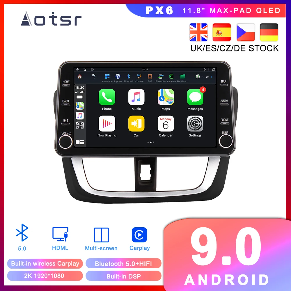 Max PAD Android 9 для Toyota Yaris L 2014 2016 автомобильный DVD плеер 4G PX6 GPS навигация Авто Радио